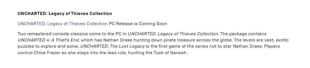 Epic Games Accidentally Reveals Uncharted PC Release Date