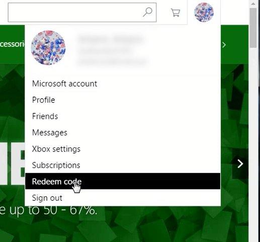 Step 2: Select "Redeem code" from the dropdown menu