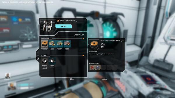 Screenshot from StarRupture showing a crafting menu with various items and a selection for base building materials.