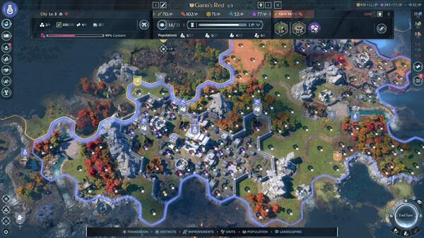 Screenshot from ENDLESS Legend 2 showing a detailed map with cities, colorful terrain, and resource icons in a strategy view.