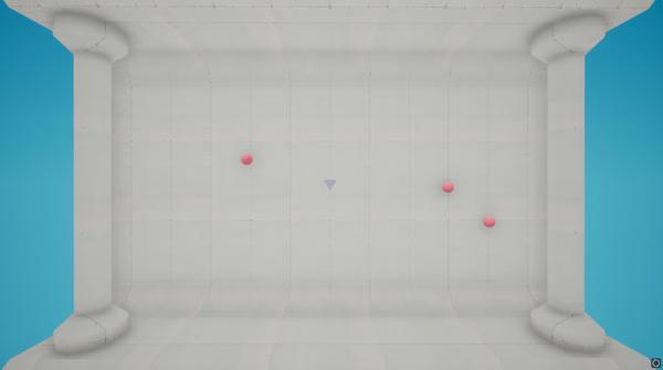 Screenshot from KovaaK's showing a training arena with a white background, pink targets, and a triangular aiming reticle.