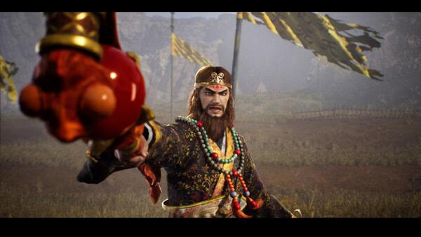 DYNASTY WARRIORS 3: Complete Edition Remastered screenshot showing a bearded warrior pointing a red weapon in a battlefield.