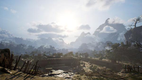 DYNASTY WARRIORS 3: Complete Edition Remastered screenshot of a misty mountain valley and sun