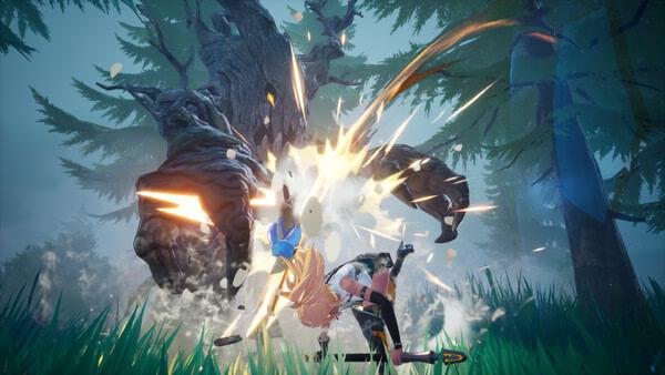 DragonSword : Awakening screenshot showing a hero battling a giant tree monster with explosive sparks.