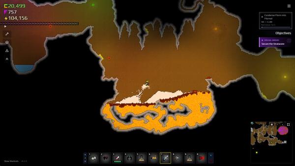 Sandustry screenshot of an orange island map with white machinery, a hotbar, and objectives.