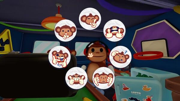 BOMBANANA! screenshot showing a monkey with headphones surrounded by floating monkey emoji icons.