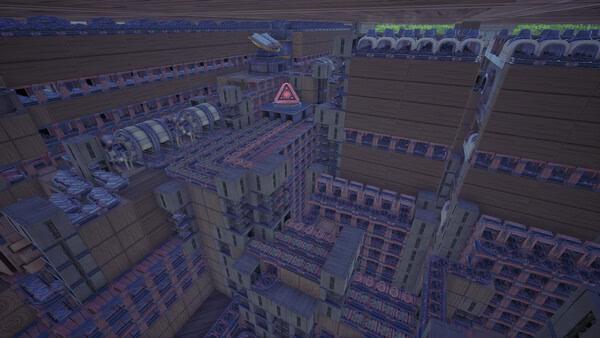 Alchemy Factory screenshot showing a sprawling multi-level industrial complex with conveyor belts and machinery.