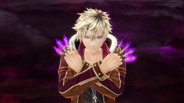 Screenshot from The Legend of Heroes: Trails of Cold Steel IV showing a character with glowing purple claws crossed over their chest.