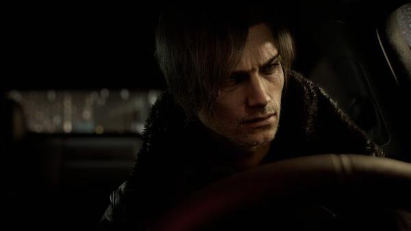 Screenshot from Resident Evil Requiem showing a character with a blurred face seated inside a dimly lit car interior.