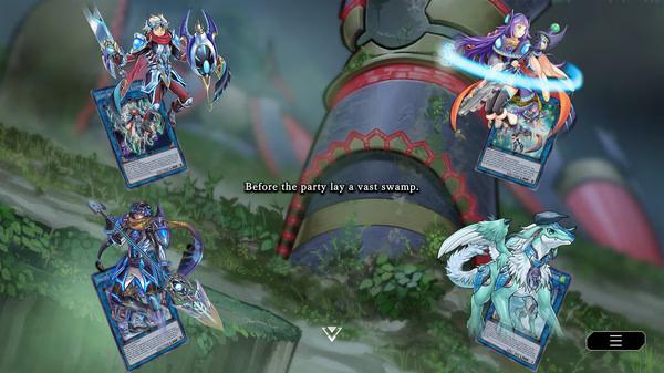 Yu-Gi-Oh! Master Duel screenshot showing four cards with mystical creatures and a message about a vast swamp in the background.