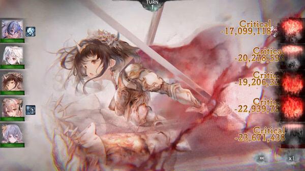 Screenshot from MementoMori shows a warrior in mid-air, sword drawn. Critical hit numbers appear on the right.