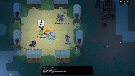 Them's Fightin' Herds screenshot: cartoon animals gather around a campfire in a wagon circle at night.