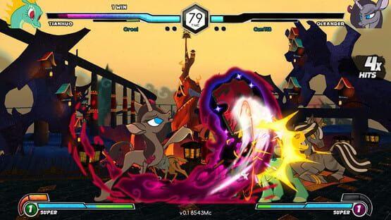 Them's Fightin' Herds screenshot shows a battle between Tianhuo and Oleander in a vibrant, cartoon-style setting.