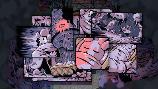 Screenshot from Arranger: A Role-Puzzling Adventure showing a puzzle of overlapping panels with surreal, hand-drawn artwork.
