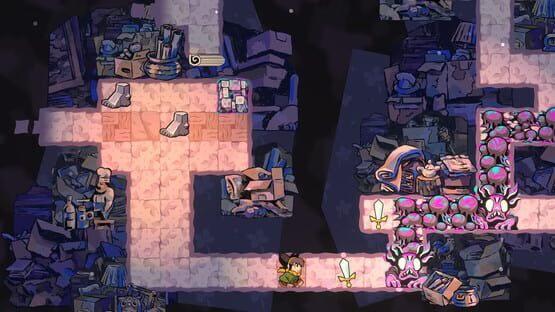Screenshot from 'Arranger: A Role-Puzzling Adventure' showing a character navigating a maze with obstacles and glowing items.