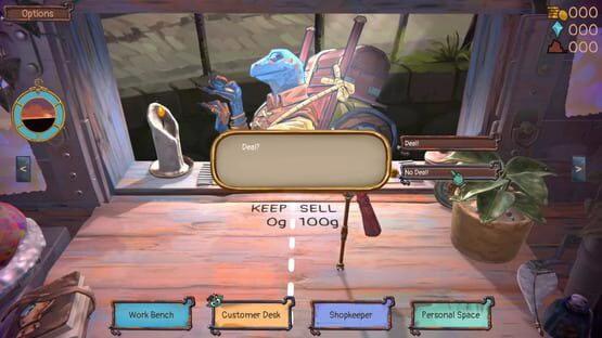 Screenshot from Trash Goblin game showing a goblin at a shopkeeper's desk with dialogue options, "Deal?" and "No Deal!".