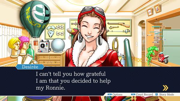 Phoenix Wright: Ace Attorney Trilogy screenshot: Desirée speaks in a brightly decorated room filled with various objects and memorabilia.