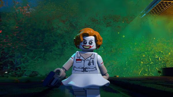 LEGO® Batman™: Legacy of the Dark Knight screenshot: A character in a nurse outfit stands amidst a swirling green background.