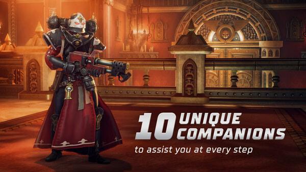 Screenshot from Warhammer 40,000: Rogue Trader showing an armored character with a large gun in an ornate room.