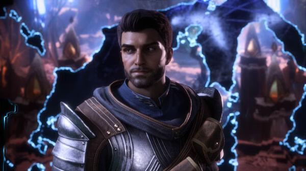 A screenshot from Dragon Age™: The Veilguard showing a character in armor standing before a glowing, fractured magical barrier.