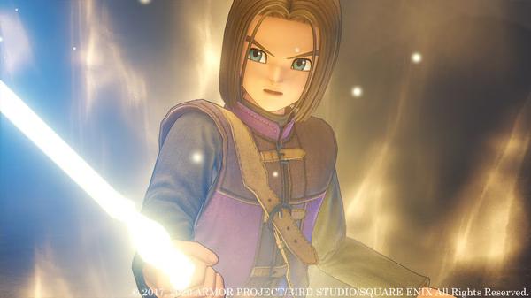 A screenshot from DRAGON QUEST® XI S: Echoes of an Elusive Age™ - Definitive Edition showing a character wielding a glowing sword.