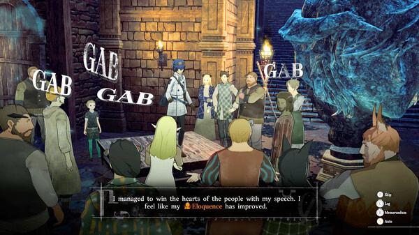 Screenshot from Metaphor: ReFantazio shows a character speaking to a crowd, with text indicating improved eloquence.