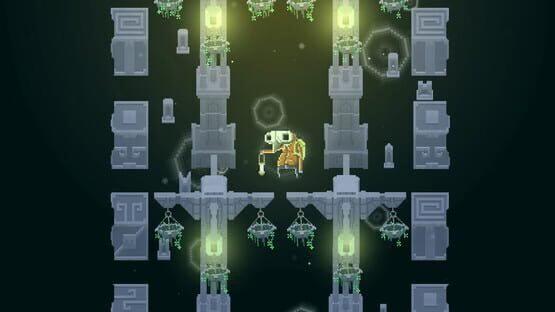 Moonrise Fall screenshot: A cloaked character stands amid glowing lanterns and stone structures, surrounded by a dark, mystical background.