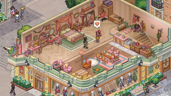 Screenshot of Witchbrook showing characters in a cozy, decorated apartment with a heart icon above one character's head.