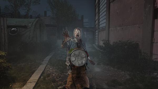 NAKWON: LAST PARADISE screenshot showing a zombie reaching forward, surrounded by buildings and vegetation at night.