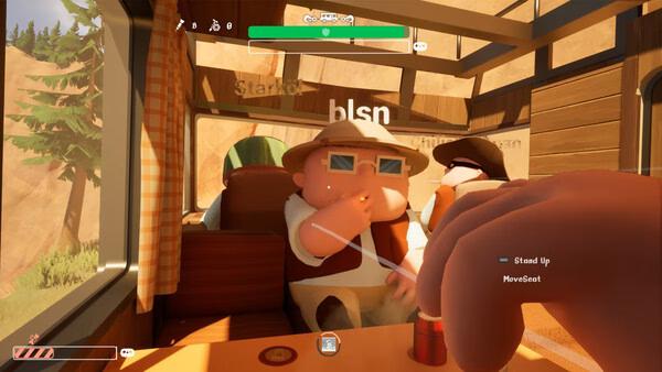 Screenshot from 'RV There Yet?' showing characters inside an RV, one wearing sunglasses and a hat, engaged in conversation.