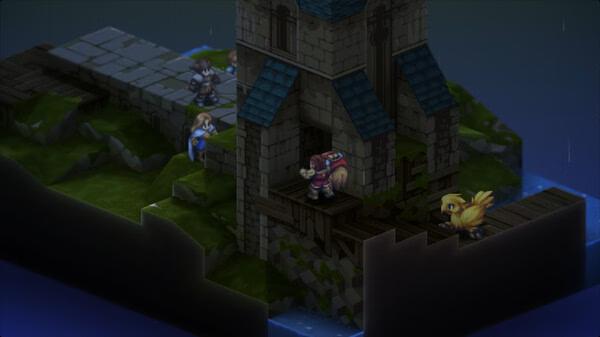 Screenshot from FINAL FANTASY TACTICS - The Ivalice Chronicles showing characters and a Chocobo near a stone building.