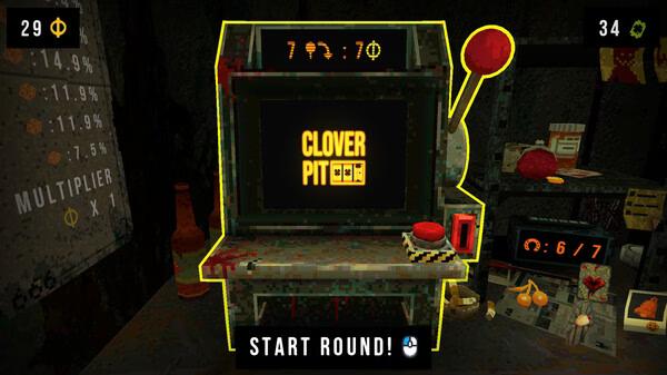 CloverPit screenshot showing a vintage arcade machine with a lever and buttons, displaying the game's title on the screen.