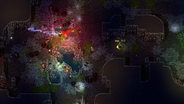 Heroes of Hammerwatch II screenshot showing characters battling enemies in a dark, dungeon-like environment with glowing effects.