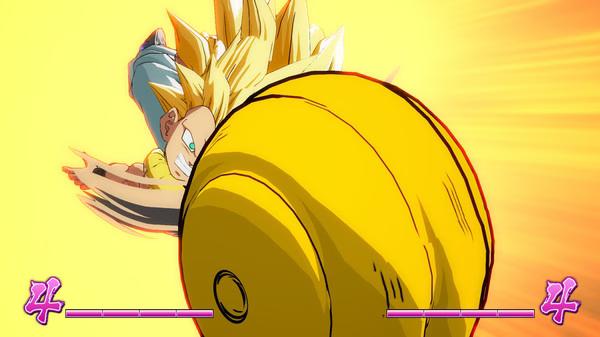 DRAGON BALL FighterZ screenshot: A character executes a powerful spinning punch amidst a vibrant yellow background.