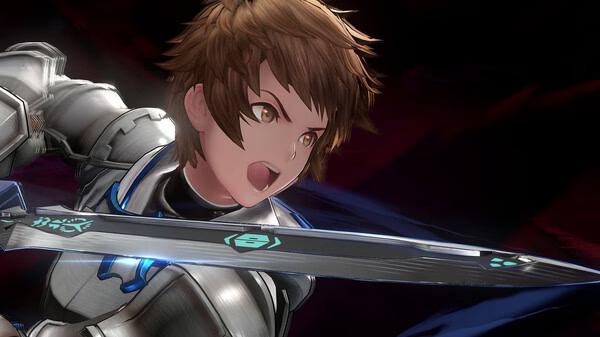 Screenshot of Granblue Fantasy: Relink showing a character wielding a glowing sword against a dark background.