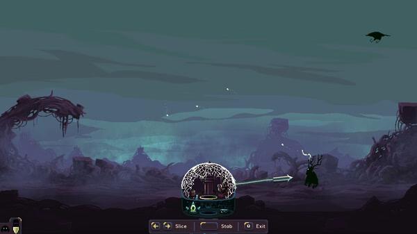 Screenshot from Dome Keeper: A dome with glowing interior is under attack by a shadowy creature in a desolate landscape.