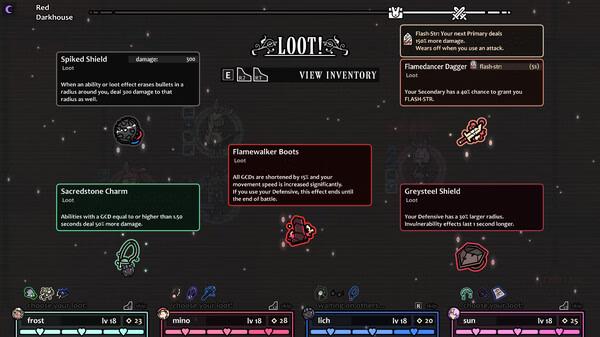 Screenshot from 'Rabbit and Steel' showing a loot inventory screen with various items and character stats at the bottom.