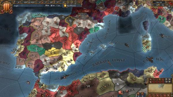 Europa Universalis IV screenshot showing a detailed map of Western Europe, highlighting various regions and territories.
