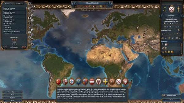 Europa Universalis IV screenshot showing a world map with various countries and flags, highlighting global territories.