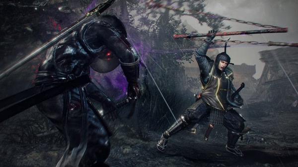 A Nioh 2: Complete Edition screenshot showing two samurai clashing swords in a dark, foggy battlefield with glowing effects.