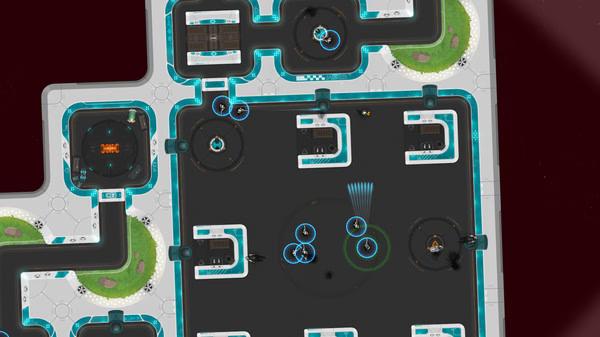Heat Signature screenshot: Top-down view of a spaceship interior with multiple rooms and characters in a strategic layout.