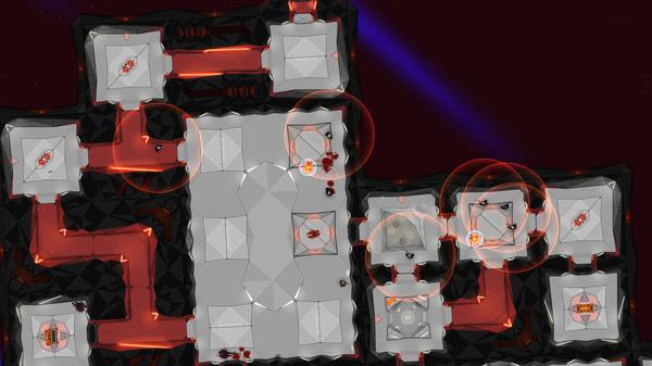Screenshot from Heat Signature featuring a spaceship layout with red and white rooms, guards, and mission objectives highlighted.
