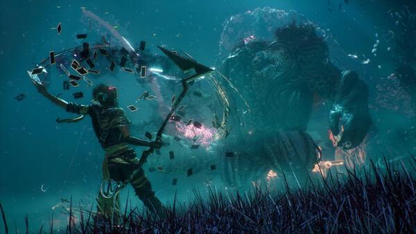 A warrior battles a giant sea creature underwater in a 'Clair Obscur: Expedition 33' screenshot.