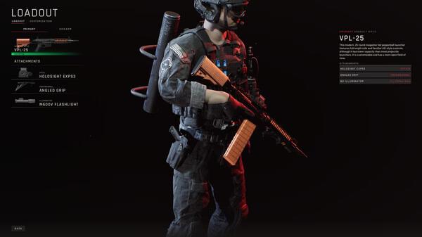 Screenshot from 'Ready or Not' showing a player character in tactical gear holding a rifle, with loadout details displayed.
