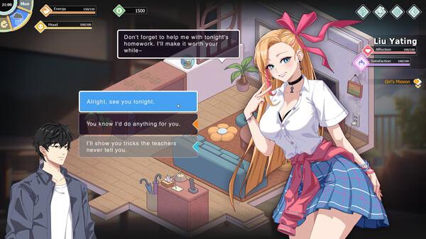 Screenshot from Love n Life: Happy Student showing Liu Yating offering help, with dialogue choices visible.