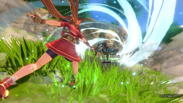 Screenshot from Trails in the Sky 1st Chapter showing a character attacking an enemy with a swirling energy effect.