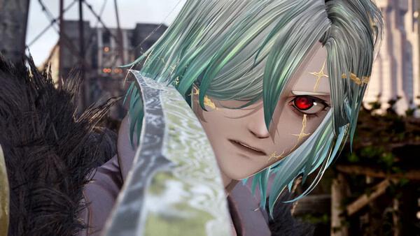 A warrior with teal hair in Code Vein 2 holds a detailed sword in this action-packed screenshot.