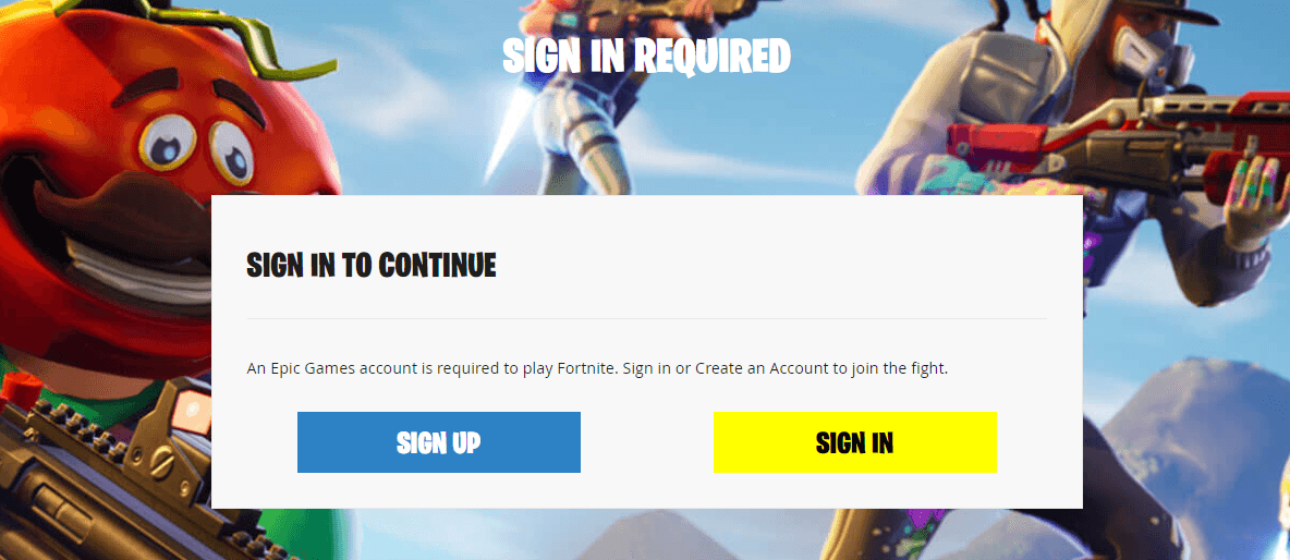 Epic Games redeem page - sign in screen
