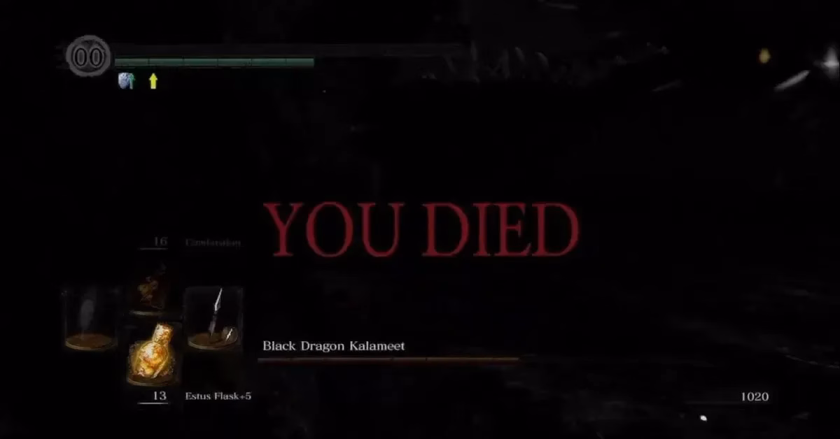 The infamous "You Died" screen