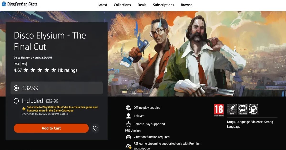Disco Elysium leaving PS Plus